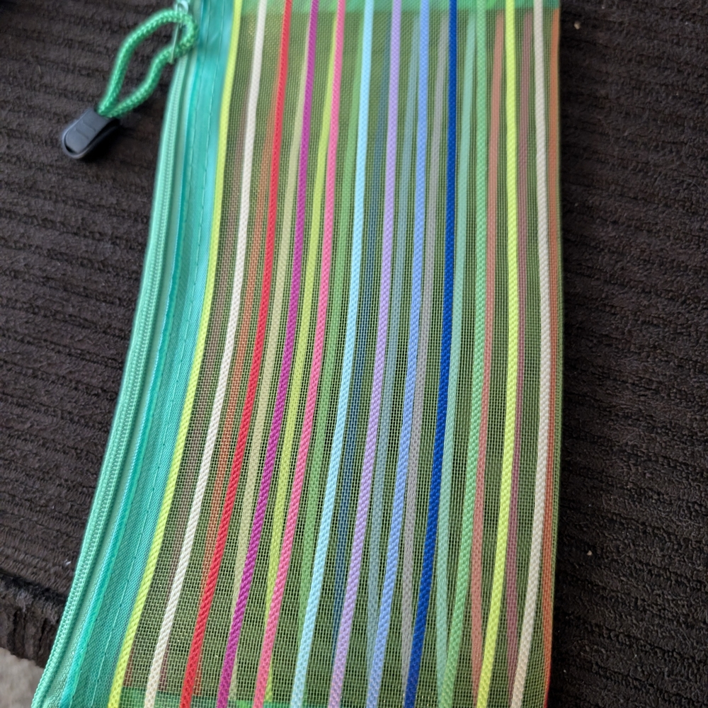 Colorful Striped Mesh Pouch